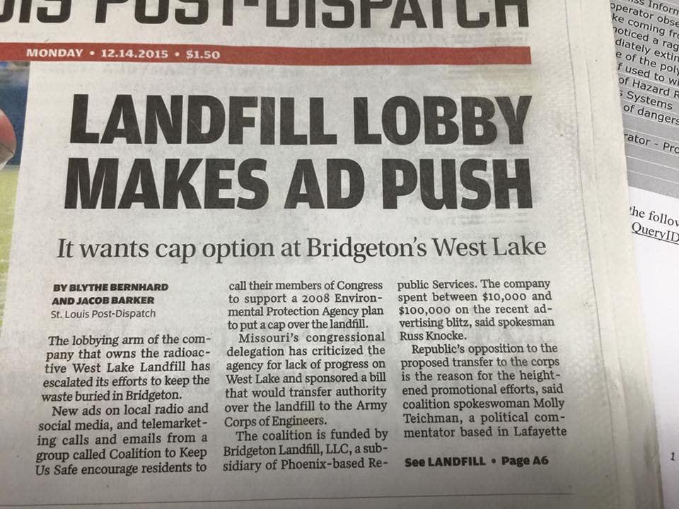 LandfillLobbyMakesAdPush_Post-Dispatch_12_14_15 (1) | Just Moms STL | West Lake Landfill